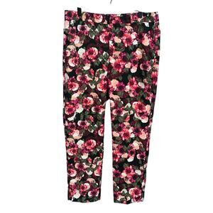 Banana Republic Avery Black & Pink Floral Ankle Dress Pant Women's 8